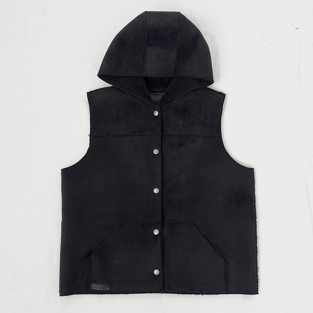 Lauren Ralph Lauren Women's Faux Sherling Vest Hooded Sherpa Lined Black PM